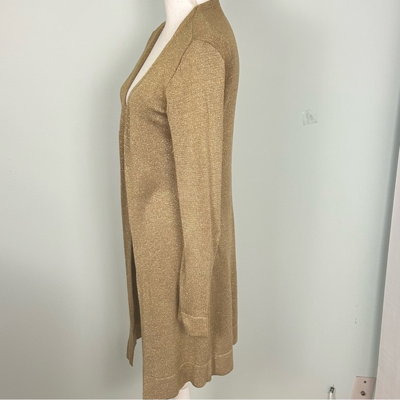 Bloomingdale’s & Tahari Vintage Gold Sparkle Long Knit Open-Front Cardigan - Picture 5 of 11